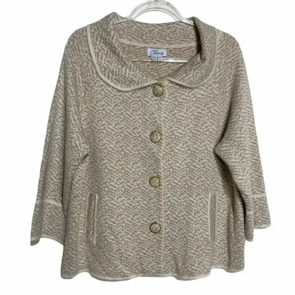 Chaus 1X metallic gold + white print knit sweater blazer/jacket - Picture 1 of 7